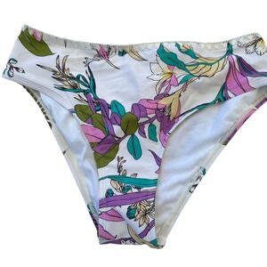 Cupshe Floral Bikini Bottom High‎ Waist Swimsuit Bottoms White Small  Beach